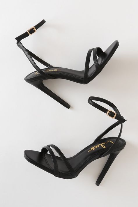 Black Heels Prom, Prom Shoes Black, Simple Black Heels, Cute Black Heels, High Heels For Prom, Black Ankle Strap Heels, Black Strap Heels, Black Stiletto Heels, Prom Heels