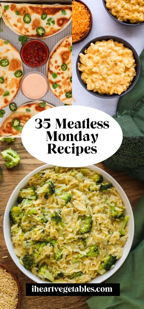 Looking for a few vegetarian meals to add to your Meatless Monday routine? I’ve got you covered! From one pot meals to 15 minute recipes, there’s something for everyone on this list! Meat Free Lunch Meal Prep, Beginner Meatless Meals, Vegetarian Non Dairy Recipes, Satisfying Vegetarian Meals, No Meat No Dairy Recipes, Vegan Dinner One Pot, Meatless Meals On A Budget, Healthy No Meat Recipes, Best Vegetarian Dinners