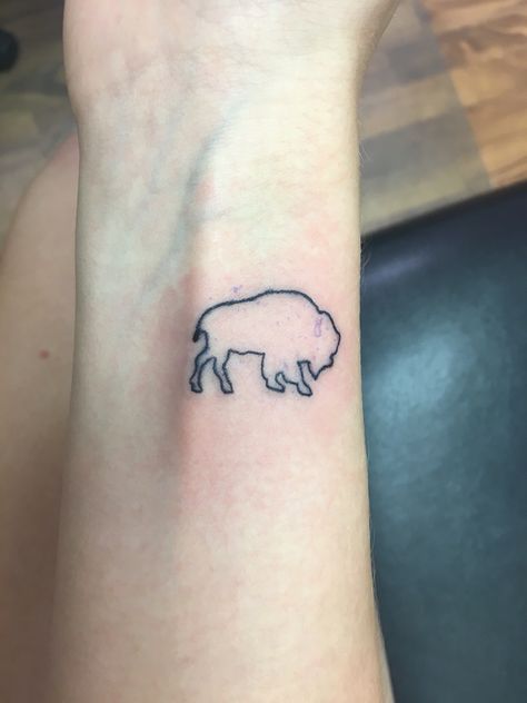 Buffalo Tattoo More Buffalo Silhouette Tattoo, Buffalo Line Tattoo, Buffalo Ny Tattoo Ideas, Bison Outline Tattoo, Buffalo Tattoos Women, Buffalo Into The Storm Tattoo, Simple Buffalo Tattoo, Fine Line Buffalo Tattoo, Buffalo Outline Tattoo