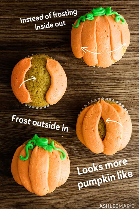 Pumpkin Cupcake Recipes, Halloween Fest, Cupcakes Decorados, Halloween Baking, Fall Cakes, Delicious Cream, Pumpkin Cupcakes, Delicious Pumpkin, Halloween Desserts