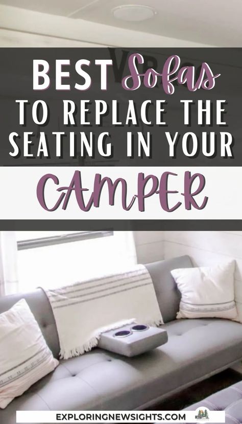 Small Rv Couch Ideas, Small Camper Couch Ideas, Rv Sofa Bed Replacement, Camper Sofa Replacement, Rv Sectional Sofa, Diy Rv Furniture, Diy Rv Sofa Bed, Replace Rv Dinette With Couch, Replace Rv Couch