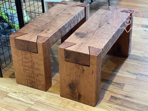 Rustic Oak Wood Furniture, Wood Joints Furniture, Small Wood Scrap Projects, Cool Woodworking Projects Awesome Ideas, Oak Projects, Wooden Joints, Timber Joints, Rustic Wood Bench, Recycling Diy