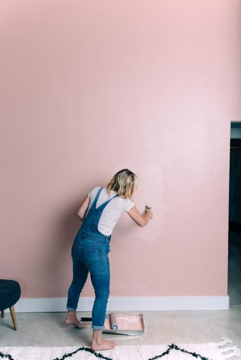 Blush Pink Accent Wall, Diy Accent Wall Paint, Blush Room, Bold Accent Wall, Pink Accent Walls, Beautiful Bedroom Colors, Camper Diy, Pink Paint Colors, Chocolate Dishes