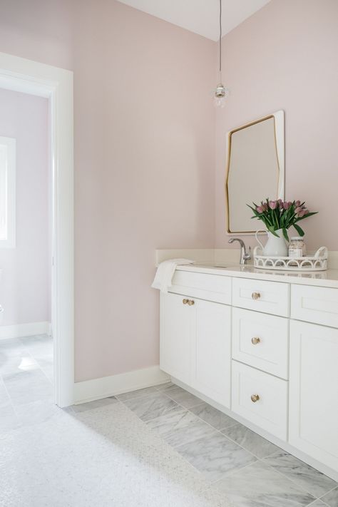 Pink Bliss Benjamin Moore, Bedroom Painting Ideas, Creative Painting Ideas, Benjamin Moore Pink, Benjamin Moore Bedroom, Benjamin Moore Bathroom, Comfy Living Room Decor, Farmhouse Home Design, Light Pink Walls