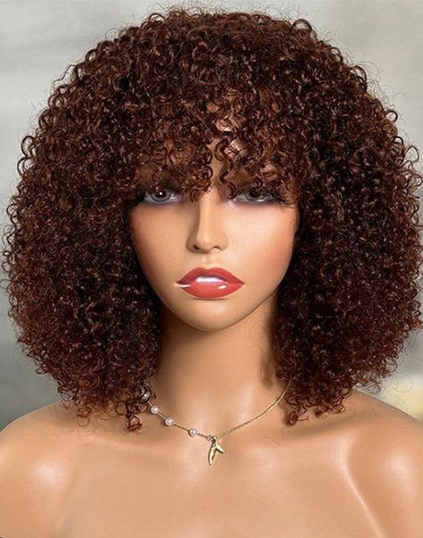 Reddish Brown Bob, Blonde Highlights Bob, Short Curly Afro, Affordable Human Hair Wigs, Wigs Collection, Curly Fringe, Hair Bleach, Curly Afro Wig, Afro Wig