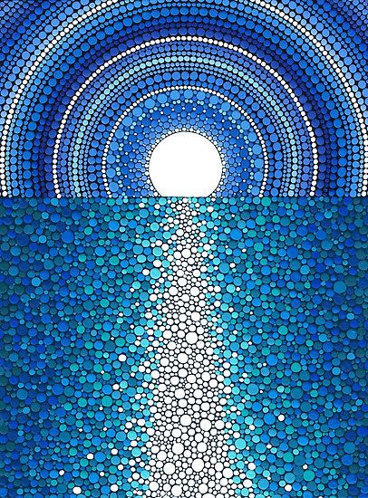 Staircase to the Moon" by Elspeth McLean | Redbubble Mosaic Sunset, Elspeth Mclean, Aboriginal Dot Painting, Art Pierre, Dot Art Painting, Mandala Dots, Mandala Stones, Mandala Design Art, Mandala Painting