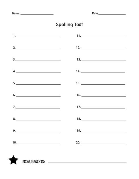 Spelling test (free download) Kawaii, Spelling List Template, 3rd Grade Spelling Words, Spelling Test Template, Spelling Quiz, 3rd Grade Spelling, Sight Word Spelling, English Spelling, 2nd Grade Writing