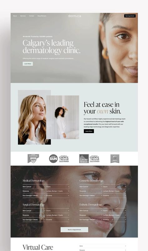 Derm Clinic Website Template  Stunning Squarespace template for dermatologists, featuring a clean & modern design, custom widgets, and a built-in booking system. #Squarespace #Dermatologist . #Aesthetic_Clinic_Website_Design #Skin_Clinic_Branding #Educational_Websites_Design #High_End_Website_Design Skin Clinic Website, Skincare Website Design Inspiration, High End Website Design, Dermatology Website, Beauty Salon Website Design, Med Spa Website, Website Design Beauty, Skincare Website Design, Clinic Website Design