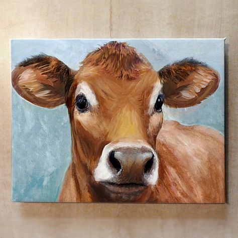 Cow Portrait Painting, Jersey Cow Painting, Jersey Cow Drawing, Funny Cow Paintings, Cow Paintings On Canvas Acrylics, Easy Cow Painting, Cow Painting Ideas, Brown Cow Painting, Cow Painting Easy