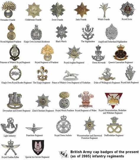 British Army cap badges for Infantry Regiments (as of 2005) British Army Regiments, Army Badges, Navy Ranks, Army Surplus Store, Vintage Badges, British Army Uniform, British Uniforms, Military Ranks, British Armed Forces