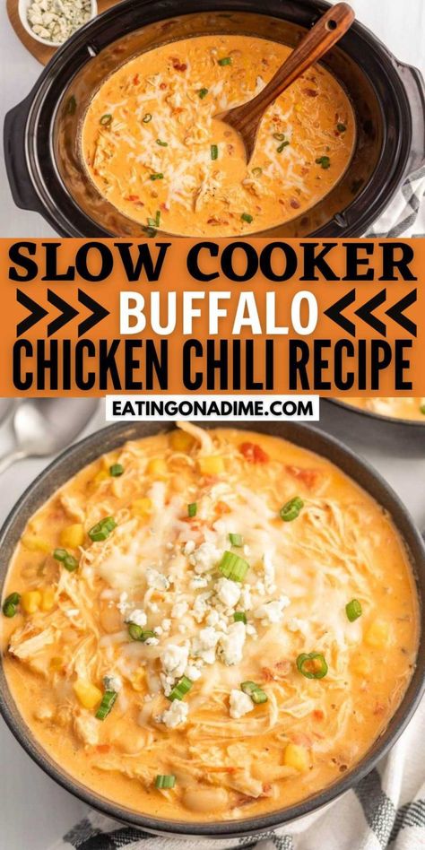 Crockpot Buffalo Chicken Chili, Buffalo Chicken Chili Recipe, Crock Pot Buffalo Chicken, Fall Chicken Recipes, Slow Cooker Buffalo Chicken, Buffalo Chicken Chili, Crockpot Buffalo Chicken, Buffalo Chicken Soup, Chicken Chili Crockpot