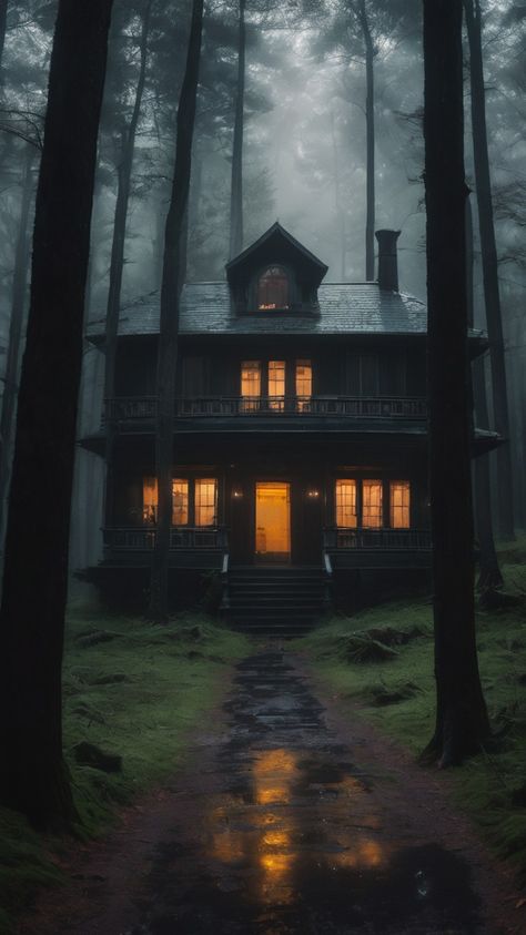 Abandoned House In Forest, Cabin In The Woods Aesthetic Dark, Cabins In The Woods Interior, Cabin In The Woods Aesthetic, Matt Painting, Creepy Atmosphere, Ormanlık Alan, Cabin Vibes, Forest Book