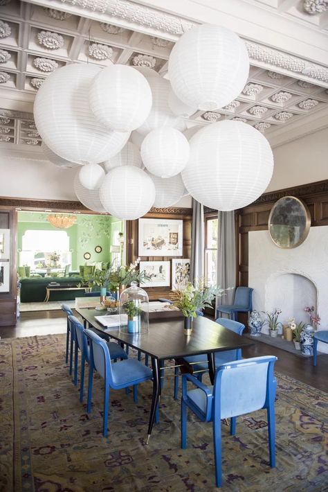 Hanging Lights | POPSUGAR Home Paper Lanterns In Living Room, Big Lamp Living Room, Paper Lantern Chandelier, Dining Room Lantern, Lantern Living Room, Big Lantern, Paper Chandelier, White Paper Lanterns, Paper Lantern Decor