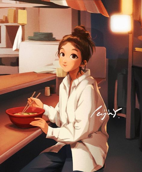 679 Likes, 5 Comments - Peijin (@peijinsart) on Instagram: “Ramen!🍜 This piece is literally showing you how much I crave ramen, or let's say, how much I miss…” Peijin Yang, Digital Art Software, Illustration Art Girl, Dreamy Art, Girls Illustration, Girls Cartoon Art, Digital Art Girl, Art Anime