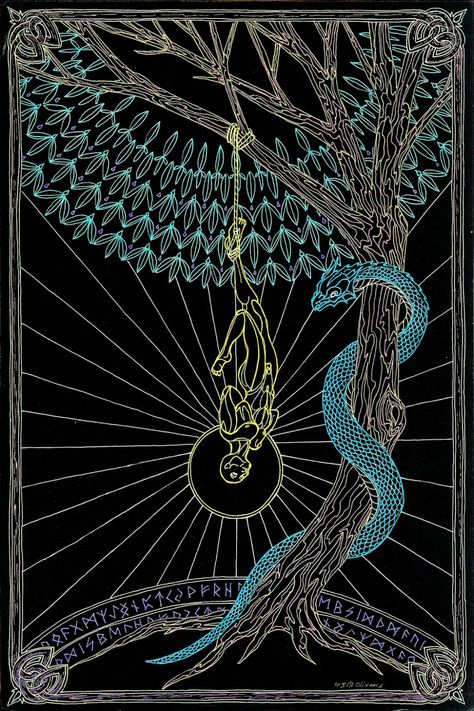 The Hanged Man - The Sacrifice for Enlightenment by Lakandiwa on DeviantArt Enlightenment Art, Hanged Man Tarot, Tarot Tattoo, Hanged Man, The Hanged Man, Esoteric Art, The Sacrifice, Witchy Wallpaper, Tarot Cards Art