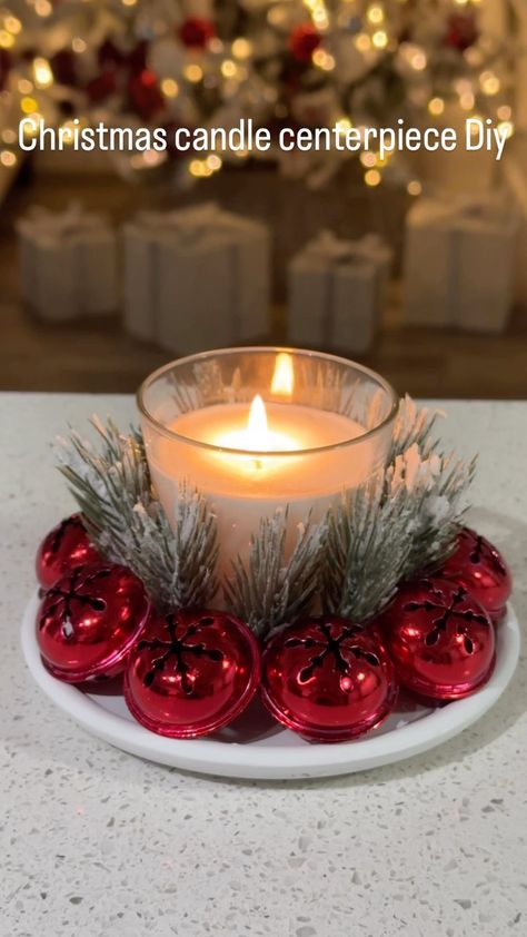 Rocio Ruiz on Instagram: "Dollar tree Christmas Centerpiece DIY" Christmas Ornament Centerpieces Diy, Diy Christmas Table Centerpieces Dollar Tree, Christmas Table Ideas Centerpieces, Dollar Tree Christmas Table Decor, Diy Dollar Tree Christmas Decorations, Christmas Table Decorations Red, Dollar Tree Christmas Centerpieces Diy, Christmas Logs, Christmas Candle Centerpieces