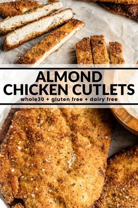 Almond Flour Chicken Schnitzel, Almond Coated Chicken, Almond Flour Chicken Cutlets, Whole 30 Breaded Chicken, Paleo Chicken Cutlets, Low Carb Chicken Milanese, Low Carb Breading For Chicken, Low Carb Crispy Chicken Cutlet, Almond Flour Breaded Chicken