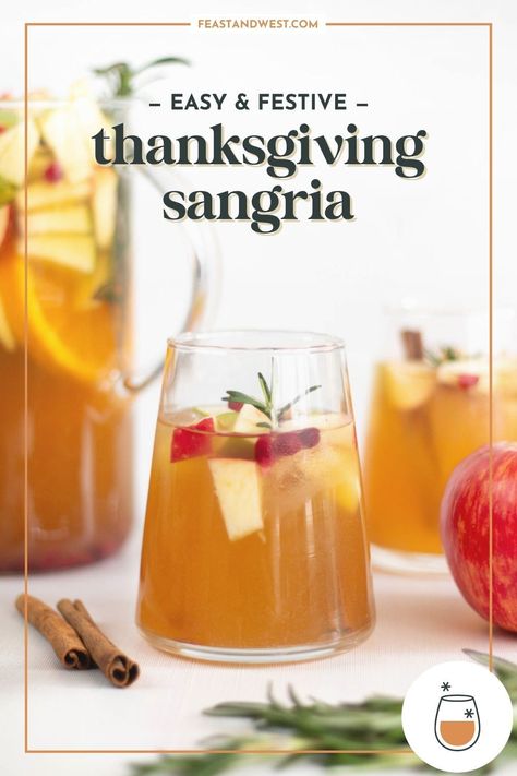 Serve up festive, spiced Thanksgiving Sangria at your holiday feast. With apple cider, bourbon, white wine and fall flavor, it will be a hit. Fall Apple And Pear White Wine Sangria, Fall Sangria With Apple Cider, Fall White Sangria Recipe, Fall Sangria With Bourbon, White Wine Sangria Fall, Best Fall Sangria Recipe, Sangria For Thanksgiving, Thanksgiving Cocktails Sangria, Fall White Wine Sangria