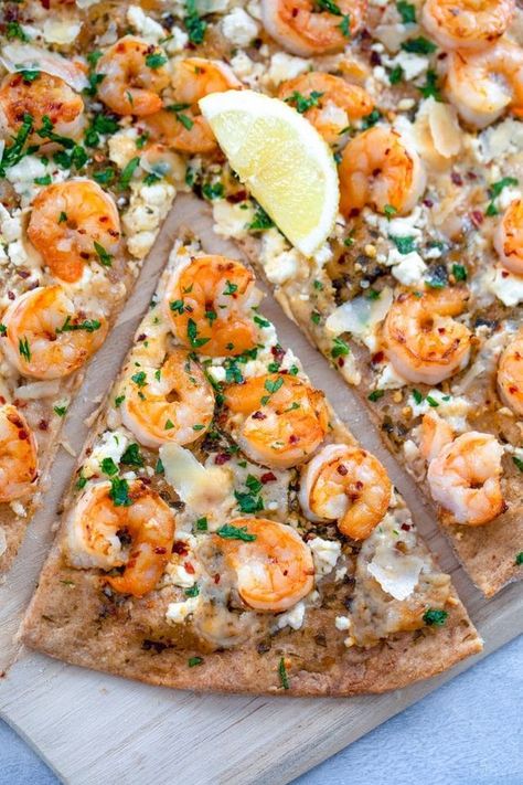 Shrimp Scampi Pizza Shrimp Scampi Pizza, Scampi Pizza, Shrimp Bake, Shrimp Pizza, Pizza Dough Ingredients, Cooked Shrimp, Lemon Garlic Shrimp, Whole Wheat Pizza, Steak And Shrimp