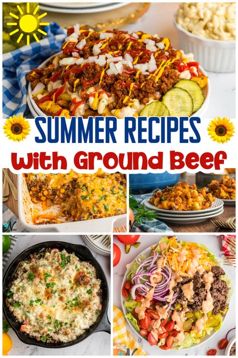 Discover the ultimate collection of summer ground beef recipes! From the garbage plate to flavorful tacos and hearty casseroles, these recipes will elevate your summer dining experience. Fire up the grill and indulge in the taste of the season with these mouthwatering dishes. #SummerRecipes #GroundBeef #GrillingSeason Ground Turkey Recipes Summer, Ground Beef Side Dishes, Meals For Ground Beef, Summer Hamburger Recipes, We Ground Beef Recipes, Dinner Ideas And Recipes, Yummy Summer Recipes, Make A Head Dinner, Summer Meals Ground Beef