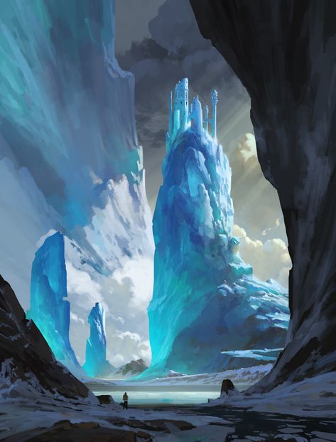 ArtStation - Ice bergs, Sin jong hun Background References, Illustration Fantasy, Mtg Art, Ice Cave, Landscape Concept, Fantasy Setting, Fantasy Places, Fantasy Art Landscapes, Fantasy Concept Art