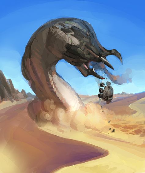 Dune Worm Art, Sand Worm Dune, Dune Sandworm, Sand Worm, Dune Art, Beast Creature, Giant Monsters, Alien Concept Art, Creature Drawings