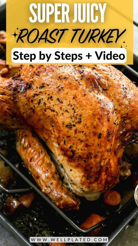 The BEST step-by-step instructions for How to Cook a Turkey! Enjoy a perfectly-seasoned, moist turkey with this simple recipe! Steps for both dry brine and wet brine. Christmas Roast Turkey, The Best Thanksgiving Turkey, Juicy Turkey Recipe, Best Thanksgiving Turkey, Roasted Turkey Recipe, Moist Turkey Recipes, Turkey Cooking Times, Dry Brine Turkey, Homemade Turkey Gravy