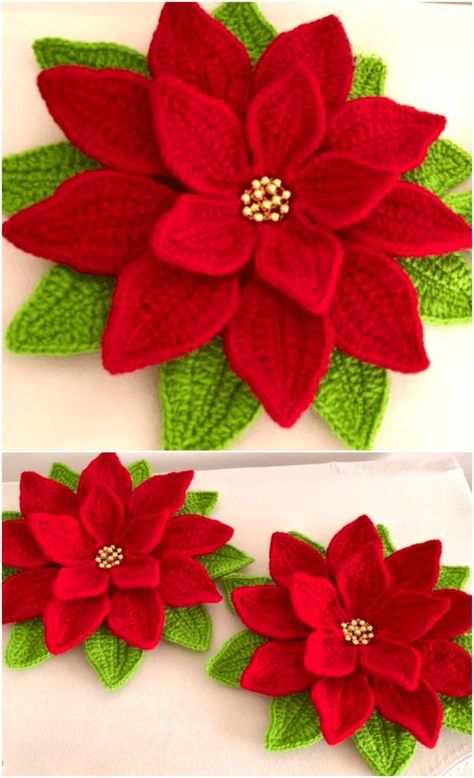 Crochet Beautiful Christmas Flower Crochet Pointsetta Flower, Poinsettia Crochet Pattern Free, Crochet Christmas Flowers, Crochet Poinsettia Free Pattern, Poinsettia Crochet, Crochet Christmas Garland, Diy Fall Ideas, Crochet Pillow Pattern, Crochet Xmas