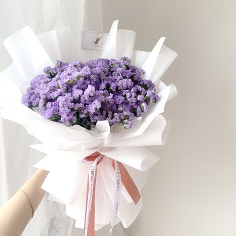 Korean Bouquet, Friendship Flower, Purple Statice, Flowers Ribbon, Flower Colors, Flowers Delivery, Flower Purple, Colors Purple, 20th Birthday