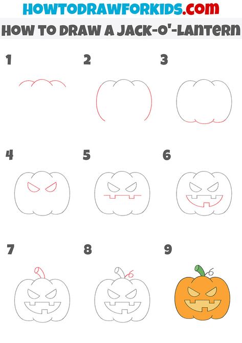 Step By Step Spooky Drawing, How To Paint A Jack O Lantern, How To Draw A Jackolantern, Jack O Lantern Drawing Easy, Jack O Lantern Doodle, Drawing Pumpkins Step By Step, How To Draw A Jack O Lantern, How To Draw A Pumpkin Easy, Halloween Step By Step Drawings