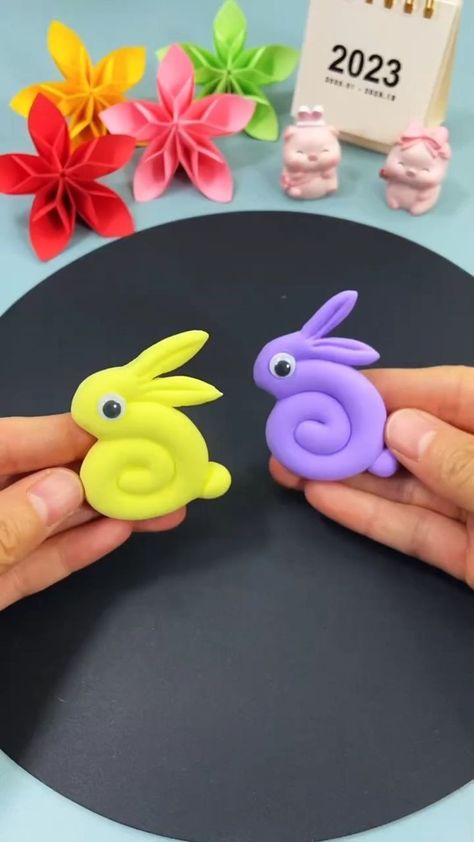 Rabbit Crafts For Kids, Clay Rabbit, Clay Activity, Clay Art For Kids, Clay Projects For Kids, Story Music, Space Music, Rabbit Crafts, Clay Crafts For Kids