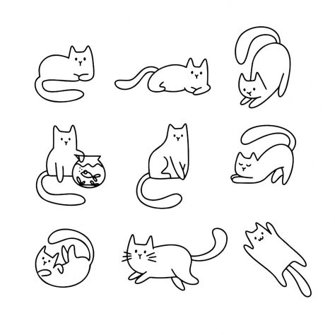 Cartoon Cat Drawing, Doodles Bonitos, Cat Outline, Cat Tattoo Small, Doodle Doodle, Home Pets, Doodle Vector, Doodle Characters, Animal Doodles