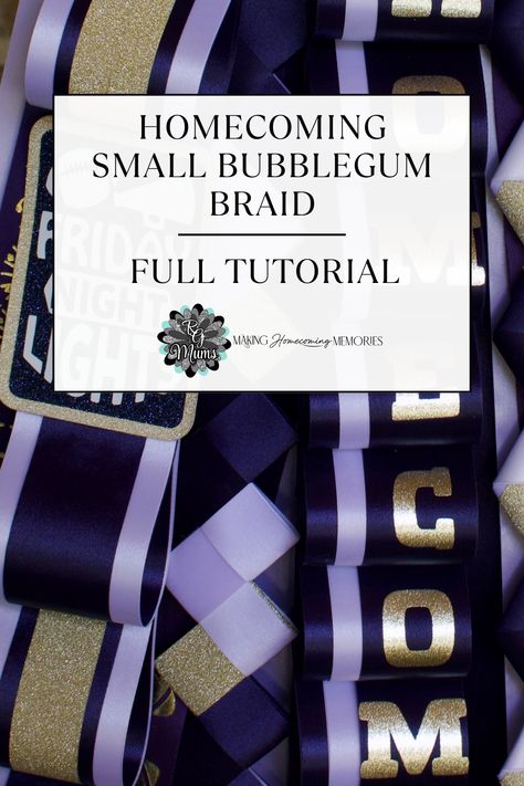 Homecoming Mum Small Bubblegum Braid Full Video Tutorial Bubblegum Chain Mum, Homecoming Mum Ribbon Length, Diamond Back Braid Mum, Mum Chains Diy, Homecoming Mums Braids Tutorials, Bubblegum Braid Mum, Homecoming Braid Tutorial, How To Make A Homecoming Garter, How To Make Mum Braids