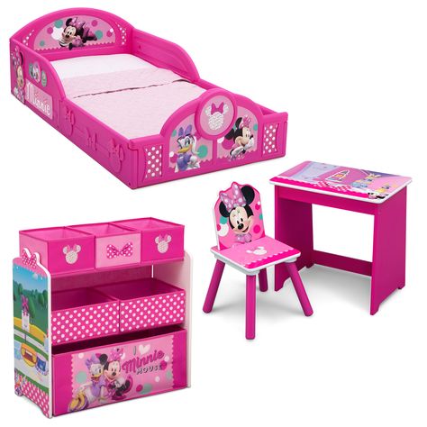 Arrives by Fri, Mar 18 Buy Disney Minnie Mouse 4-Piece Room-in-a-Box Bedroom Set by Delta Children - Includes Sleep & Play Toddler Bed, 6 Bin Design & Store Toy Organizer and Art Desk with Chair at Walmart.com Minnie Mouse Bedroom Decor, Minnie Mouse Room Decor, Toddler Bedroom Sets, Minnie Mouse Bedroom, Bin Design, Desk With Chair, Play Beds, Rainbow Bedroom, Colorful Bedroom