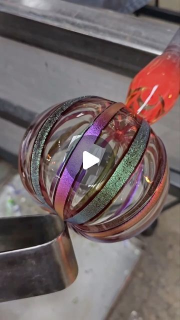 Glass Blowing Beginner, Pontiac Michigan, Decorative Pumpkins, Melting Glass, Art Pumpkin, Hand Blown Glass Art, Blown Glass Art, Glass Studio, Steel Rod