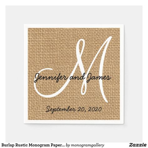 Burlap Rustic Monogram Paper Napkins Burlap Monogram, Monogrammed Wedding Napkins, Paper Napkins Wedding, Wedding Vector Art, Tiffany Party, Rustic Wedding Reception, Personalized Paper Napkins, Wedding Monogram, Burlap Wedding