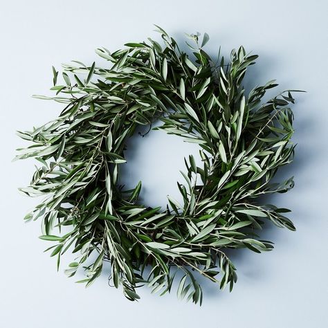 wild olive wreath by creekside farms $60 food52.com Square Wreaths, Olive Branch Wreath, Branch Wreath, Fresh Olives, Olive Wreath, Dried Wreath, Wild Olive, Well Wishes, Wreaths And Garlands