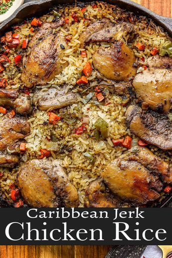 Jamaican Recipes, Jerk Chicken And Rice, Caribbean Chicken, Jerk Chicken Recipe, Chicken And Rice Recipe, Jamaican Cuisine, Jamaican Dishes, Easy One Pot Meals, Jerk Chicken