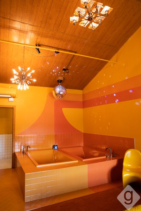 A Look Inside: The Dive Motel + Swim Club | Nashville Guru Dive Motel, Interior Design Hall, 70s Room, 70s Interior Design, Design Hall, 70s House, 70s Interior, Retro Interior Design, Wooden Sofa Designs