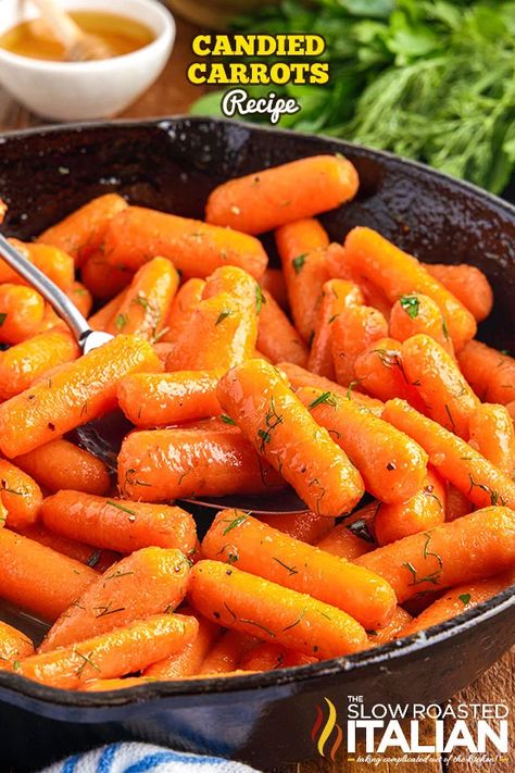 Simple Candied Carrots - The Slow Roasted Italian Candy Carrots Recipe, Baby Carrots Recipe, Glazed Baby Carrots, Honey Garlic Meatballs, Baby Carrot Recipes, Slow Roasted Italian, Veggie Side Dish Recipes, Candied Carrots, Side Dishes For Chicken