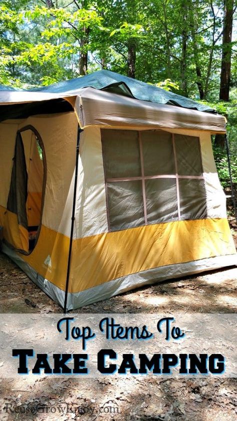 Top Items To Take Camping Camping Dips, Drinks Bucket, Tent Camping Organization, Camping Life Hacks, What To Take Camping, 6 Person Tent, Tent Camping Hacks, Camping Usa, Camping For Beginners