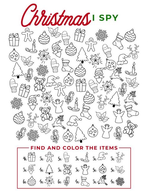 Free Printable Christmas Worksheets, I Spy Christmas, Christmas Printable Activities, Crafts Organization, Christmas Coloring Page, Christmas Word Search, Printable Games For Kids, Fun Christmas Activities, Printable Christmas Games