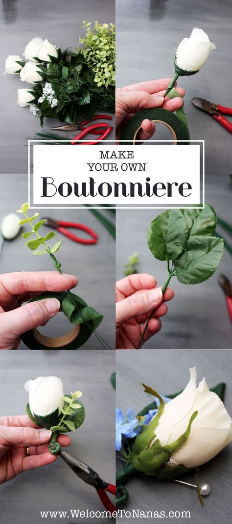 Boutineer Diy, Diy Boutonniere Wedding, How To Make Corsages, Boutonniere And Corsage, Diy Boutonniere, Diy Corsage, Boutonnieres Prom, Corsage And Boutonniere Set, Diy Flower Crown