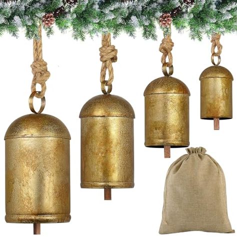 Garland Ornaments, Fireplace Garland, Christmas Cow, Fox Decor, Bell Decorations, Christmas Fireplace Decor, Hanging Bell, Sleigh Bell, Christmas Sleigh