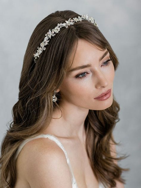 Bridal Hair With Headband, Bridal Headband With Veil, Deb Ball, Headband Curls, Hairband Hairstyle, Bridal Hair Half Up, Bridal Hair Down, Wedding Hair Half, Holy Matrimony