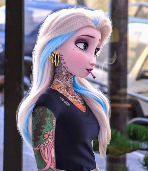 Punk Disney, Cartoon Girl, Tattoos And Piercings, Piercings, Tattoos, Disney, Hair, On Instagram, Blue