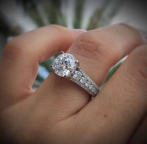 White Diamond Rings Engagement, Round Moissanite Engagement Ring, Jewelry Diamonds, Princess Cut Engagement Rings, Pave Diamond Ring, Engagement Ring Cuts, Stone Engagement Rings, 14k White Gold Ring, Gold Engagement