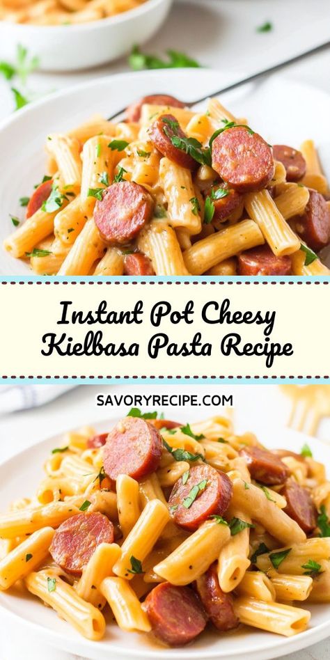 Whip up a delicious meal in minutes with this Instant Pot Cheesy Kielbasa Pasta Recipe! Perfectly cooked pasta, savory kielbasa, and creamy cheese come together for a satisfying dinner. Enjoy this easy-to-make dish that’s perfect for busy weeknights. Your family will love this quick Instapot recipe! Kielbasa Recipes Instant Pot, Keilbasa Recipes Tortellini, Instapot Kielbasa Recipes, Instant Pot Kielbasa Recipes, Kielbasa Crockpot Recipes, Kielbasa And Pasta, Cheesy Kielbasa Pasta, Kielbasa Pasta Recipes, Kielbasa Crockpot