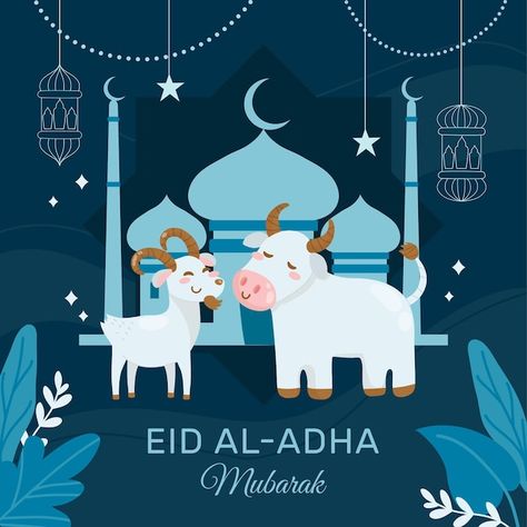 Hand drawn eid al-adha celebration illus... | Free Vector #Freepik #freevector #muslim-illustration #islamic-illustration #eid-illustration #eid-al-adha Aidil Adha, Raya Haji, Celebration Illustration, Ram Sheep, Eid Al Adha Greetings, Islamic Celebrations, Eid Background, Muslim Holidays, Happy Eid Al Adha