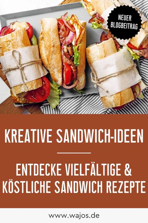 Du fragst dich, wie du dein nächstes Sandwich belegen könntest, damit es nicht langweilig wird? In diesem Beitrag kannst du viele tolle Sandwich-Ideen entdecken! Die Auswahl reicht von verschiedenen Broten, Saucen und Belägen bis hin zu kreativen Sandwich-Rezeptideen! Sandwich Party, Sandwich Buffet, Party Sandwiches, Sandwiches, Quick Saves